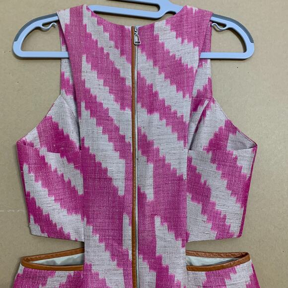 MORGAN CARPER Nomad Pink/Cream Raw Silk Cut Out Dress Lamb Leather Trim - Picture 8 of 16